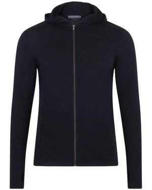 Paul James Knitwear Heavyweight Merino Helios Activewear Hooded Jumper - Blue