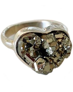 Glamrocks Jewelry Heart Shaped Pyrite Fool's Gemstone Ring - Green