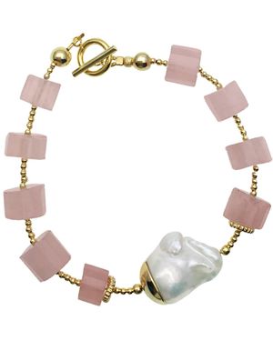 Farra Rose Quartz & Baroque Bracelet - Metallic