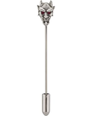Snake Bones Devil Lapel Pin In Oxidized Silver With Ruby Eyes - Metallic