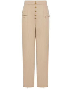 K-Win London Neutrals Elegant High-Waist Wide-Leg Pants With Adjustable Slits - Natural