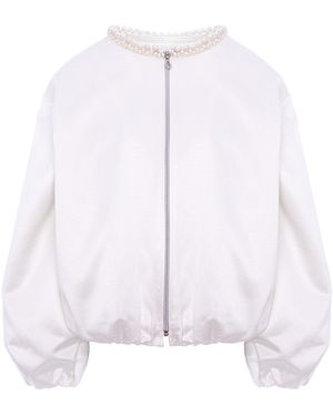 concept A trois Pearl-Embellished Jacquard Bomber- Special Capsule Self Ready To Wear - White