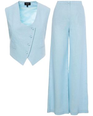 BLUZAT Baby Linen Suit With Cut-Out Vest And Straight-Cut Pants - Blue