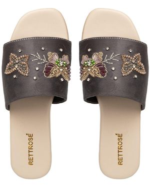 Rettrose Saylor Luxury Plush Diamanté Embellished Handmade Sliders - Grey
