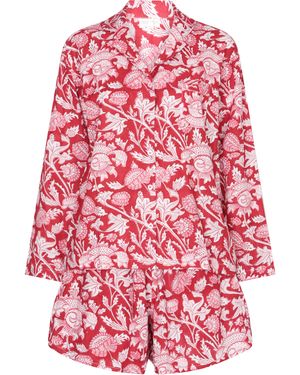 NoLoGo-chic Hand Block Printed Cotton Pj Shorts Set - Red