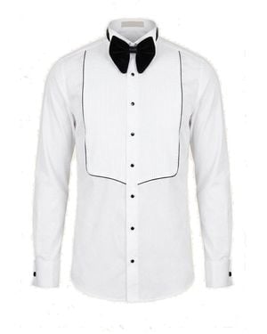 Ron Tomson Pure Cotton Pleated Wing Tip Collar Shirt - White
