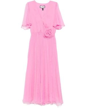 Nissa Floral-Appliqué Silk Midi Dress Baby - Pink