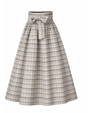 Nikka Place Midi Pleated Cotton Skirt With High Waist And Bow - Grey