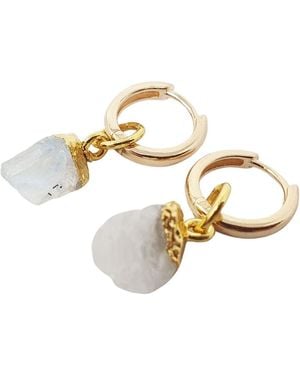 Harfi Raw Moonstone June Birthstone Plated Huggies - Metallic