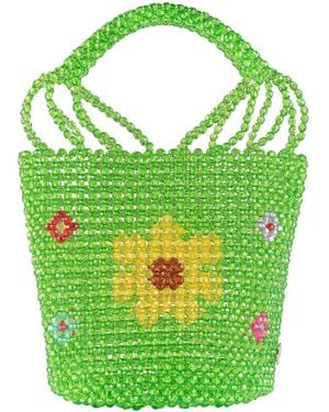 Tillie Beads Daisy Beaded Bucket Bag - Green