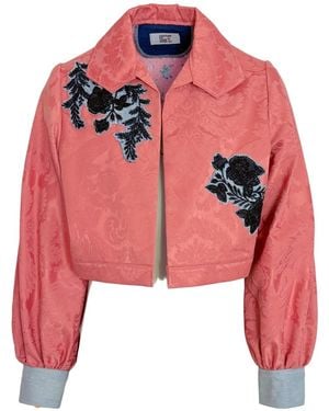 Couture to Your Door Brocade Upcycled Denim Jacket - Red