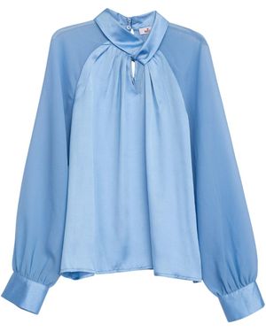 Niza Satin Blouse With Front Slit - Blue