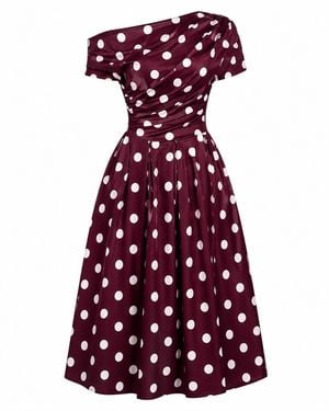 Girl In Mind Neutrals Betty Asymmetric Neckline Skater Midi Berry Spot - Purple