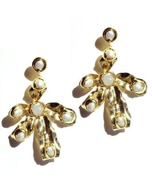 Edgar Navarro Jewelry Navarro Statement Oversized Flower Earrings With Pearl Accents - Metallic