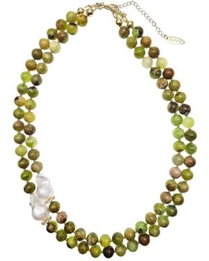 Farra Opal With Baroque Pearls Double Layers Necklace - Metallic