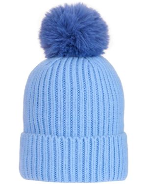 At Last Super Soft Chunky Cashmere Mix Hat With Pom Pom - Blue