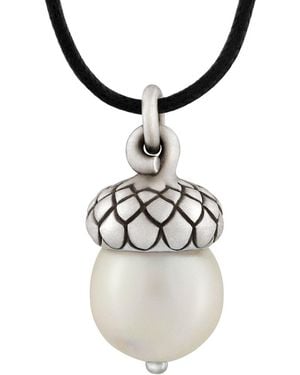 Snake Bones Acorn Pendant With Pearl - Metallic