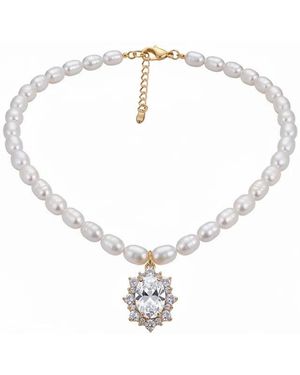 Angel Barocco Seeds Pearl Choker Necklace With Crystal Pendant - White