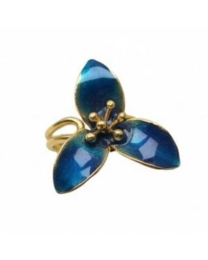 Silver & Elegant Co. Blossom Enamel Adjustable Ring - Blue
