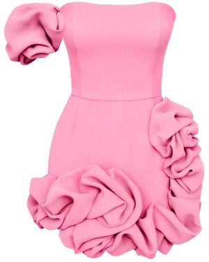 POST MERIDIEM Flounced Bottom One Shoulder Bustier Dress - Pink