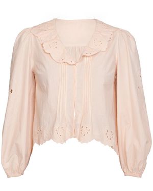 Rose & Nancy Helen Heart Embroidery Collar Blouse - Natural