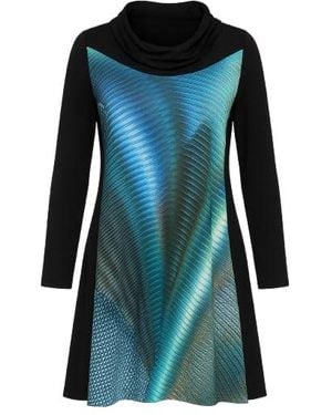 Conquista A Line Print Dress With Turtle Neck - Blue