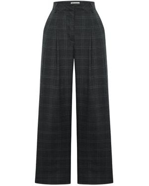 Thisisu Collection Romy Pleated Plaid Pants – Dark - Black