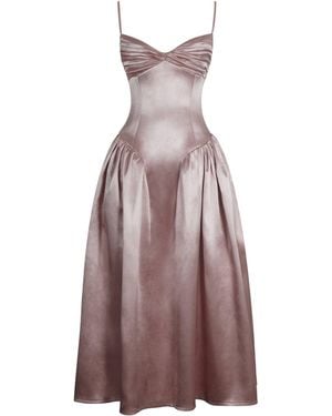 Miss Circle New York Tullia Dusty Rose Satin Ruched Midi Dress - Purple