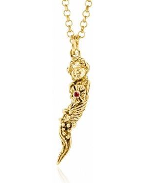 Unaloe Italian Horn Goddess Pendant Necklace With Ruby – Plated - Metallic