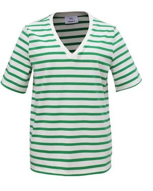 Smart and Joy V Neck Stripes Cotton T-Shirt - Green