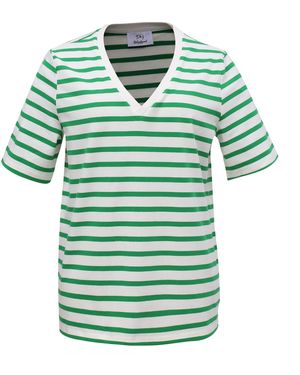 Smart and Joy V Neck Stripes Cotton T-Shirt - Green