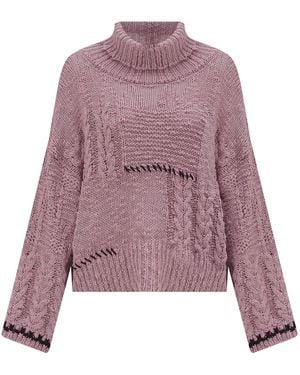 Peraluna Ilda Pure Cotton Embroidered Cable Knit Pullover - Purple