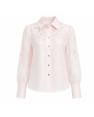Smart and Joy Embroidered Organza Blouse - Pink