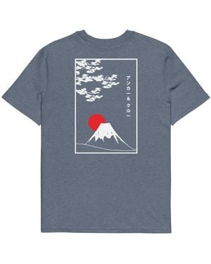 Anchor and Crew Heather Mount Fuji Landmark Organic Cotton T-Shirt - Blue