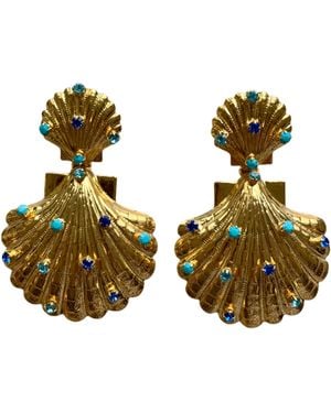 Laura Gray Crystal Double Shell Earrings - Green