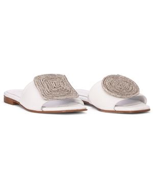 Beautiisoles by Robyn Shreiber Made in Italy Adeline Flat Leather Slide Comfortable & Dressy Wedding & Day & Evening - White