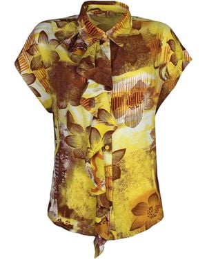 Lalipop Design Abstract Floral Viscose Short-Sleeve Shirt - Yellow