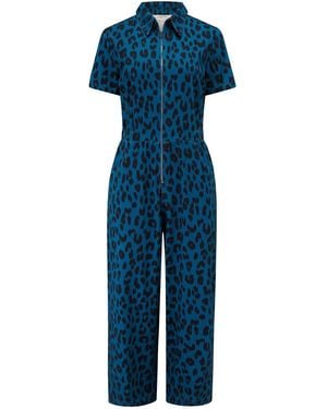 Sugarhill Cora Cropped Jumpsuit Petrol, Ikat Leopard - Blue