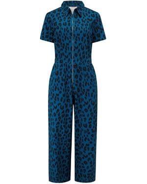 Sugarhill Cora Cropped Jumpsuit Petrol, Ikat Leopard - Blue