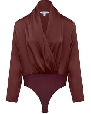 Urban Touch Satin Wrap Front Bodysuit Chocolate - Red