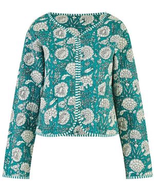 Yumi' Patchwork Print Reversible Cotton Quilted Jacket - Green