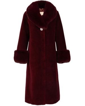 Santinni 'Sunset Boulevard' Long Wool Coat With Faux Fur Collar - Red