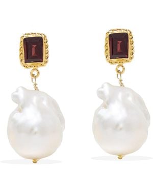Vintouch Italy Luccichio Gold Vermeil Garnet & Pearl Earrings - White