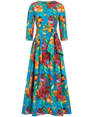 Marianna Déri Floral Print Maxi Dress With Detachable Wide Belt - Blue