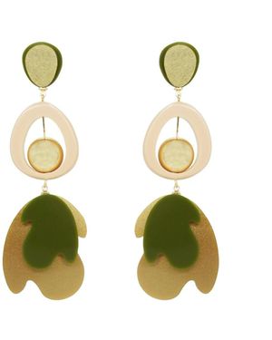 Gissa Bicalho Handmade Acrylic Earring Tarsila Satin Golden - Green