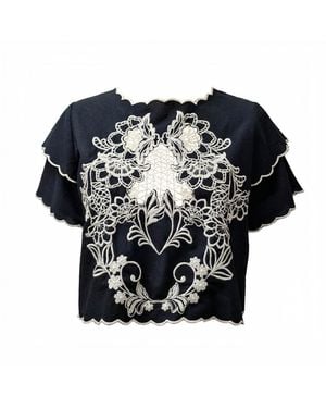 Nooki Design Tate Embroidered Cutout Blouse - Black