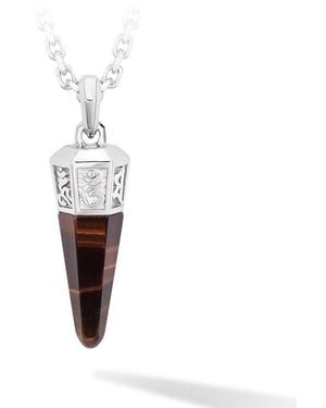 AWNL Tiger Eye Sanskrit Mantra Necklace-Stainless Chain - White