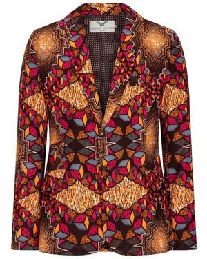 Ohema Ohene Joshua African Print Cotton Blazer – Cubic Print - Red