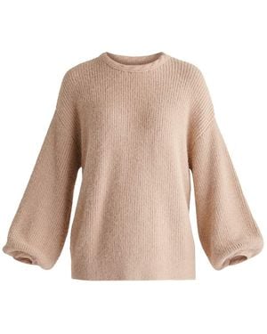 Paisie Balloon Sleeves Jumper With Cable Details - Natural