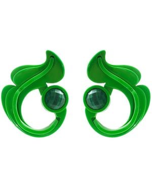 Gissa Bicalho Handmade Acrylic Earring Petals And Stone Watermelon - Green
